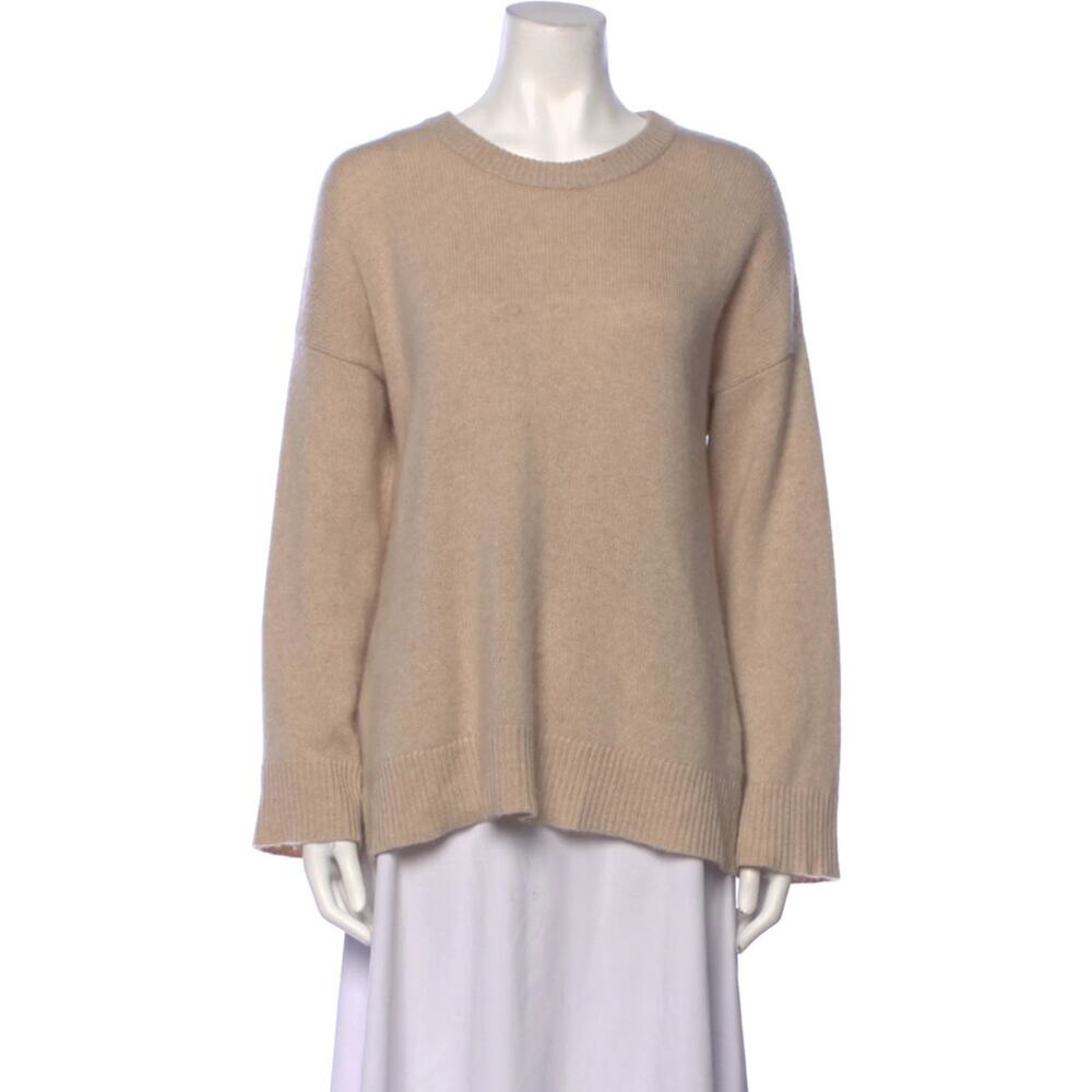 JENNI KAYNE Everyday Beige Ribbed Knit Crew Pullover Oversized Sweater Medium
